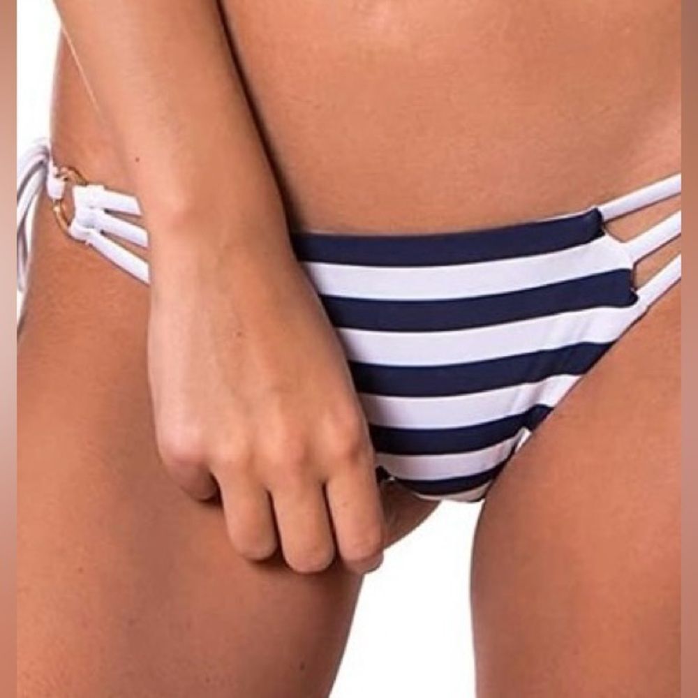 RELLECIGA Navy and White Striped Bikini Bottom M